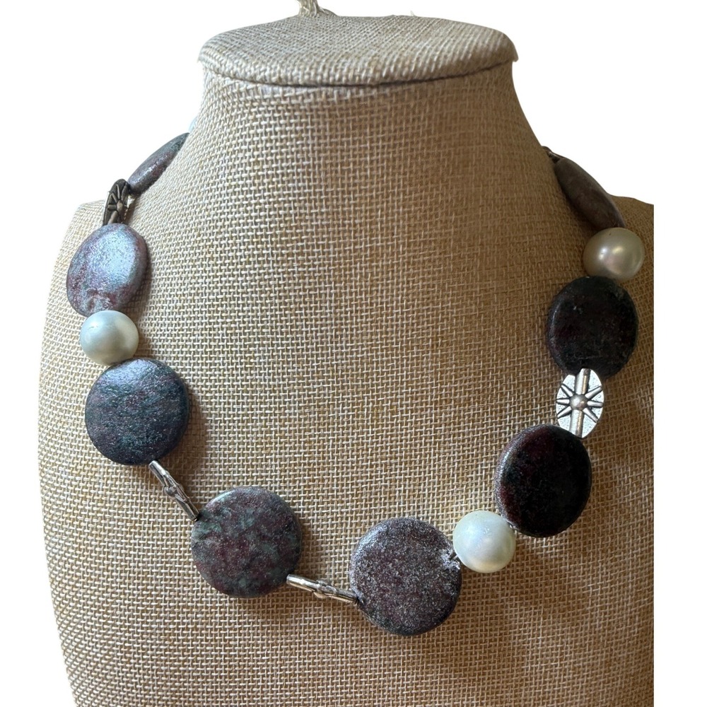 Boho Chunky Stone Faux Pearl Southwestern Toggle Necklace Unbranded